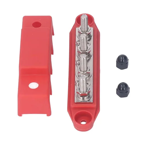 Miniatura 5 de 2 unids M8 250A Tornillo Terminal Bus Bar Distribución de Energía Bloque ABS Aleación de Zinc DC 48V 4 Terminal Automotriz