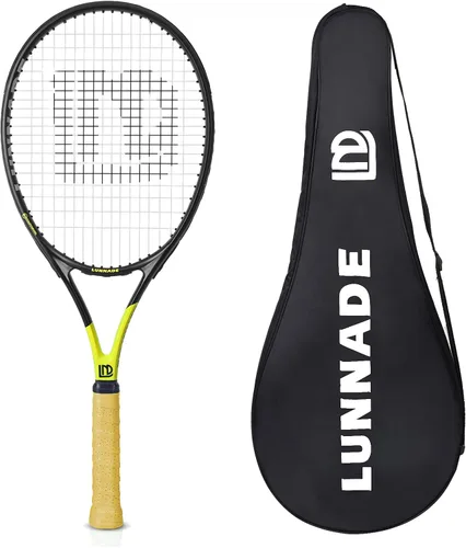 Miniatura 10 de Raqueta de tenis para adultos de 27 pulgadas, raqueta de tenis de fibra de carbono a prueba de golpes, ligera, pre-cordada y con empuñadura, Negro