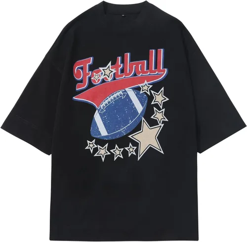 Camisetas gráficas con estampado de letras y estrellas de fútbol, camisetas de manga corta, camisetas vintage