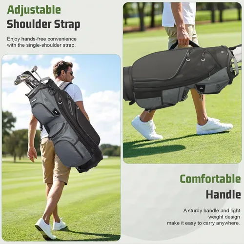 Miniatura 7 de Golf Cart Bag 15 Way Organizer Divider Top Golf Club Cart Bag for Men Women with Cooler, Handles and Rain Cover Negro & gris