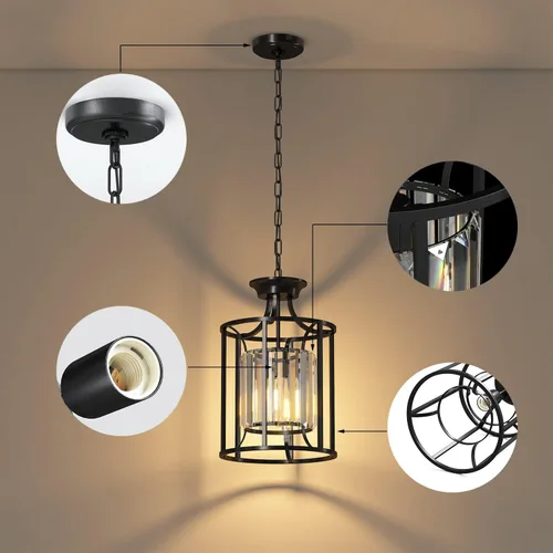 Miniatura 3 de Baunoisk Lámpara colgante de metal negro y cristal, isla de cocina, comedor, dormitorio, 9.4 x 56.7 pulgadas, 500 lúmenes, LED de 60 W, control
