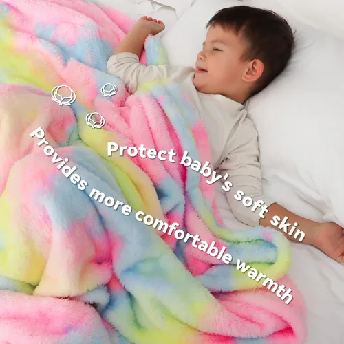 Miniatura 4 de MUGD Mantas suaves de forro polar manta mullida y suave para niños manta cálida para cama Multi Rainbow