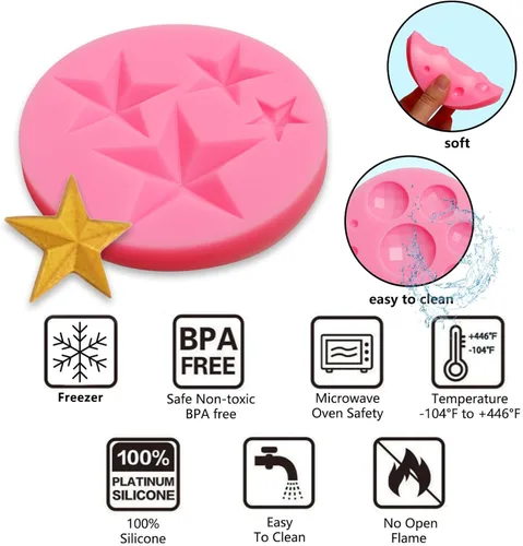 Miniatura 3 de Moldes de silicona con perlas de gemas, 4 paquetes de moldes de decoración de chocolate con esfera de estrella para decoración de pasteles
