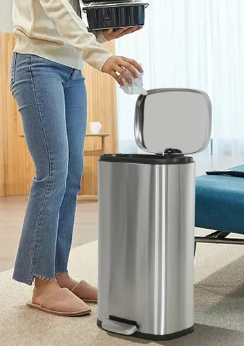 Miniatura 2 de Basurero de cocina de 8 galones con tapa, a prueba de huellas dactilares, de acero inoxidable, con pedal y papelera extraíble para oficina, hogar
