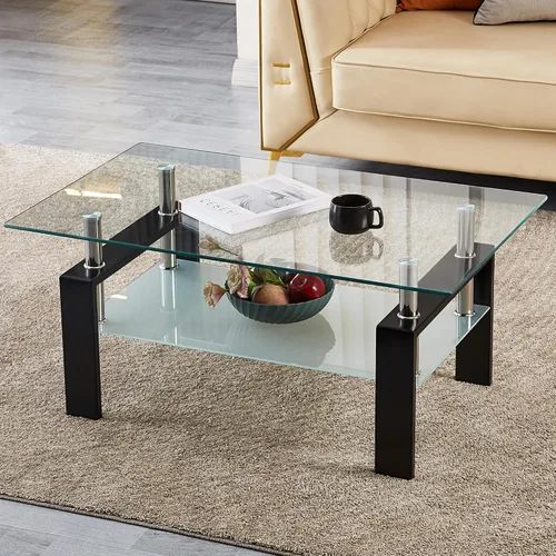 Miniatura 15 de Mesa de centro rectangular de vidrio para sala de estar, con mesa de vidrio templado y capa de MDF, para sala de estar y oficina
