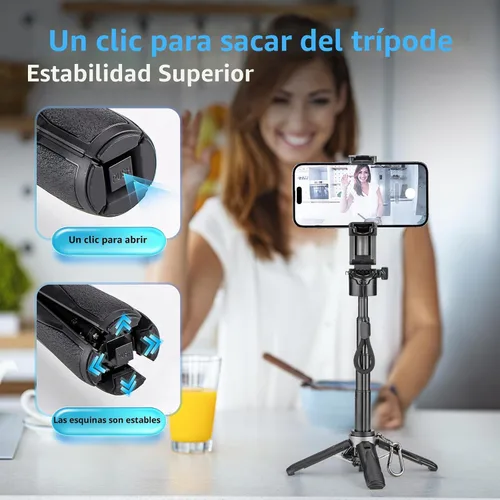 Miniatura 3 de MQOUNY para soporte trípode Magsafe para iPhone, palo selfie portátil de bolsillo con control remoto recargable y anillo de metal, trípode