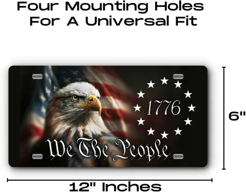 Miniatura 3 de Placa patriótica de aluminio para la parte delantera de camiones y automóviles, fabricada en los Estados Unidos, ajuste universal (1776 Eagle)