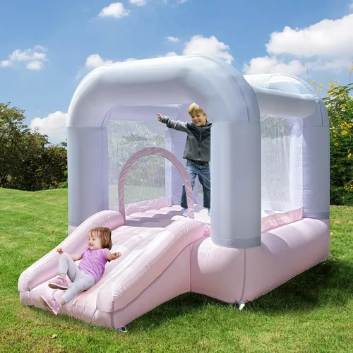 Casa de rebote para niños pequeños de 1 a 3 años, mini casa de rebote con tobogán para interiores y exteriores, 8.33 pies de largo x 5.4 pies de