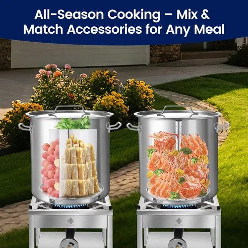 Miniatura 7 de ARC - Olla grande de acero inoxidable de 64 cuartos de galón para caldera de mariscos con cesta y estante de vapor, olla de cocina al aire libre