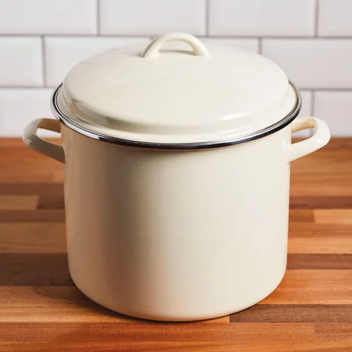 Miniatura 2 de Rachael Ray Olla esmaltada en acero con tapa, apta para inducción, 12 cuartos de galón, crema de almendras