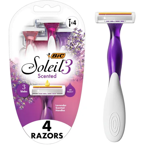 BIC Soleil 3 maquinillas de afeitar desechables perfumadas para mujer, 3 cuchillas con una tira de humedad para un afeitado sedoso, surtido de 4