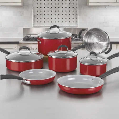 Miniatura 4 de Cuisinart 54C-11R Ceramica XT - Juego de utensilios de cocina antiadherentes, 11 piezas, color rojo y acero inoxidable Rojo con interior gris