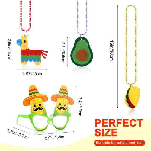 Miniatura 4 de Yunsailing 36 piezas de suministros de fiesta de tela con sombrero de paja, diademas y collares para fiestas mexicanas (estilo moderno)