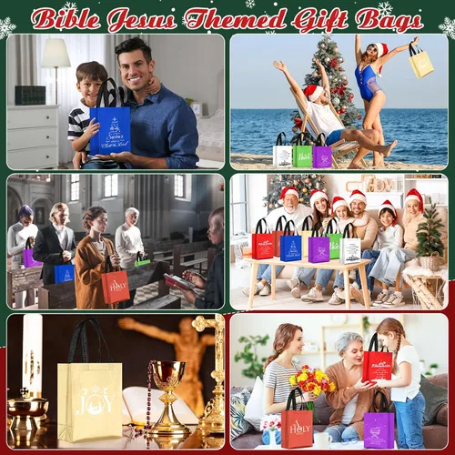 Miniatura 6 de 42 bolsas de regalo cristianas a granel con asa, semana de apreciación del pastor, bolsas de regalo de versículos bíblicos no tejidas, bolsas
