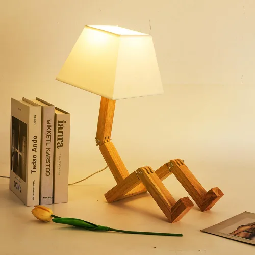 Miniatura 5 de Bonita lámpara de escritorio, lámparas de mesa de robot regulables, lámparas de noche de madera para dormitorio, estudio, oficina, sala de estar