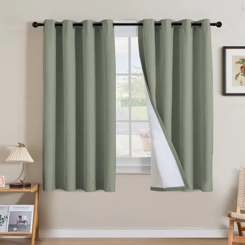 Miniatura 11 de H.VERSAILTEX Cortinas opacas de lino de 63 pulgadas de largo, 100% absolutamente opacas, con aislamiento térmico, con textura de lino, con ojales