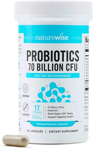 NatureWise Probióticos 70 mil millones de UFC, 17 cepas + prebióticos orgánicos, apoyo para la salud inmunológica, digestiva e intestinal para