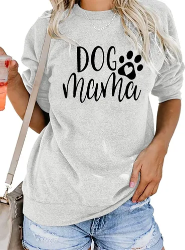 Miniatura 3 de ALLTB Sudadera con estampado de texto en inglés Dog Mom para mujer, sudadera de manga larga con estampado de letras