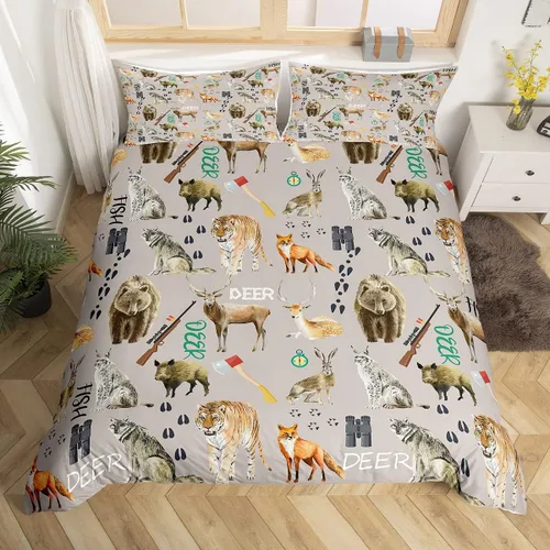 Miniatura 11 de Erosebridal Funda de edredón rústica de ciervo, tamaño individual, funda de edredón de retazos de oso para niños, adolescentes y adultos, juego