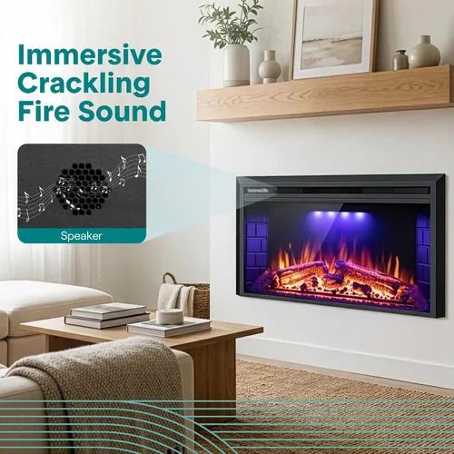 Miniatura 6 de SereneLife Inserto de chimenea eléctrica con calentador Control inteligente de aplicación Wi-Fi y control remoto Termostato ajustable de 700