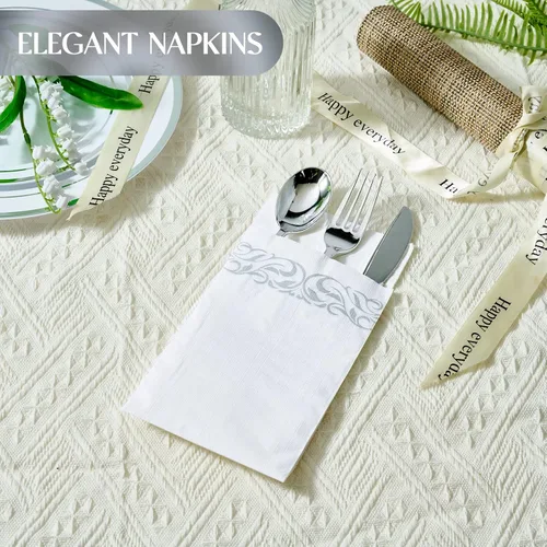 Miniatura 5 de Vplus Paquete de 200 servilletas de papel desechables de 3 capas de alta calidad, servilletas de cena desechables suaves y absorbentes, perfectas