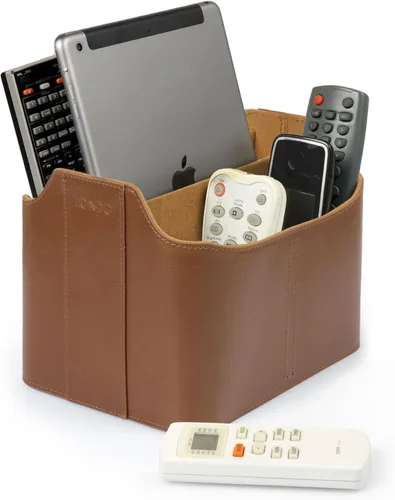 Miniatura 2 de Londo soporte para control remoto de cuero PU, organizador de escritorio para suministros de oficina con ranura para tableta, cepillo de maquillaje