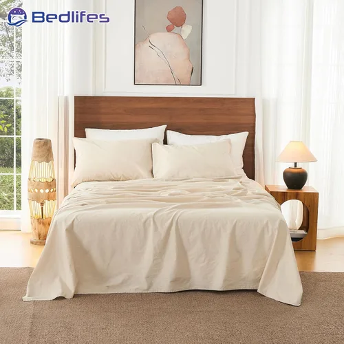 Miniatura 7 de Bedlifes Juego de sábanas de 100 % lino puro francés, transpirable y refrescante, suave, duraderas y absorben la humedad, bolsillo profundo de 16