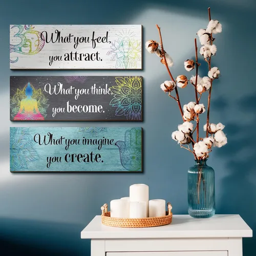 Miniatura 6 de Yerliker Decoración de 3 Budas, arte de pared de meditación, decoración de chakras para dormitorio, citas zen, decoración de pared, regalo