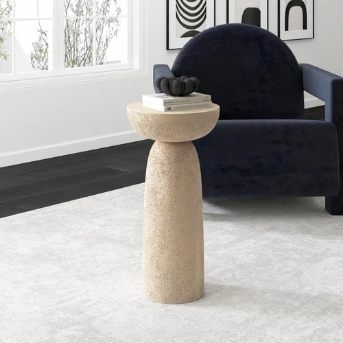 Miniatura 4 de Mesa auxiliar con pedestal, forma redonda moderna para decoración del hogar, inspirada en la piedra con diseño de reloj de arena, mesa auxiliar