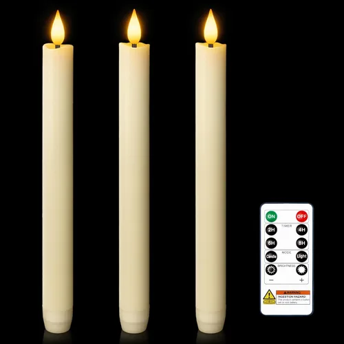 Miniatura 16 de Homemory 3 velas cónicas cerosas sin llama con control remoto, candelabros LED sin llama, velas altas clásicas, velas cónicas parpadeantes que