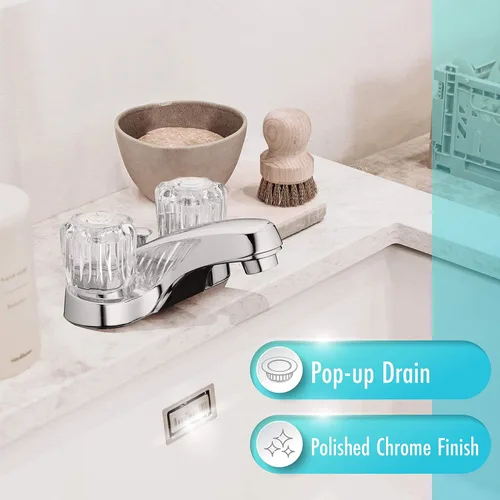 Miniatura 2 de Aqua Vista 10-B421-AV Grifo de lavabo de baño de dos manijas, cromo pulido con pomos redondos de acrílico Cromo pulido con pomos redondos acrílicos