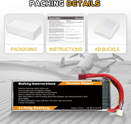 Miniatura 7 de Lipo 4S - Batería Lipo de 14.8 V, 3300 mAh, 50 C con enchufe en T para helicóptero a control remoto, avión, barco, cuadricóptero (2 paquetes)