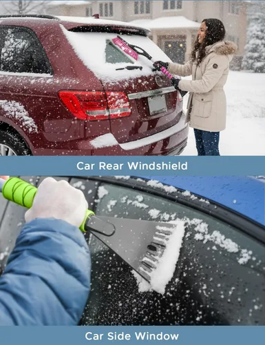 Miniatura 7 de Autovir Cepillo de nieve de 27 pulgadas y raspadores de hielo para parabrisas de automóvil (paquete de 3), raspador de ventana con agarre ergonómico