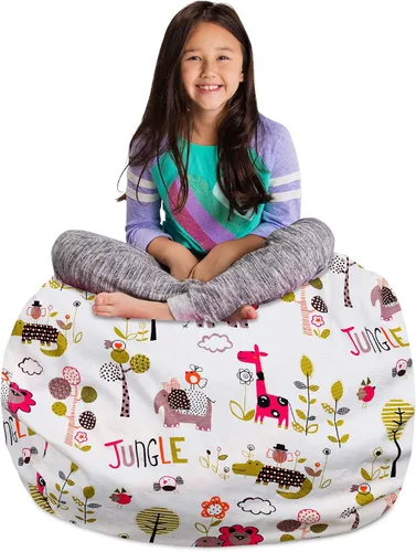 Miniatura 65 de Posh Stuffable - Sillón puff con almacenamiento para niños, contenedor de animales de peluche, organizador de juguetes de niños Lona rayas verde