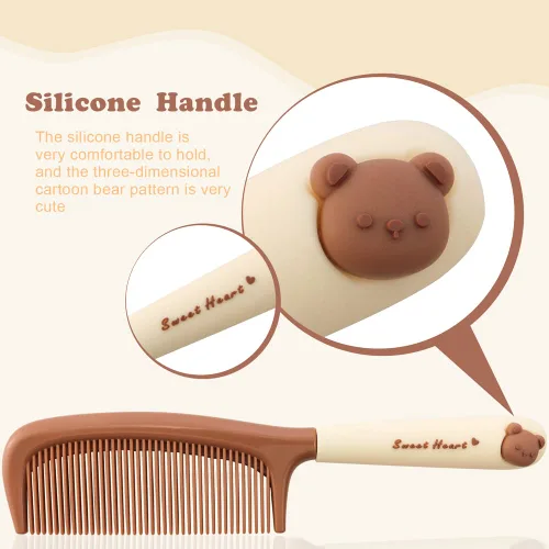 Miniatura 3 de TCOTBE Paquete de 2 peines desenredantes para mujer, mango de peinado bonito, aderezo de dientes finos y peine de corte de pelo para cabello húmedo