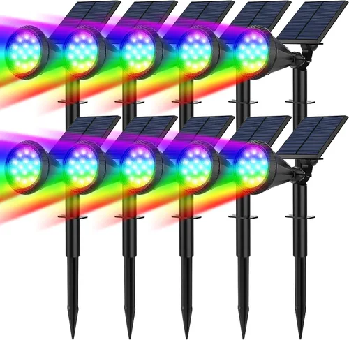 Miniatura 9 de Focos solares para exteriores, cambio de color, 7 modos/14 luces LED solares para exteriores, impermeables, RGB multicolor, luces solares