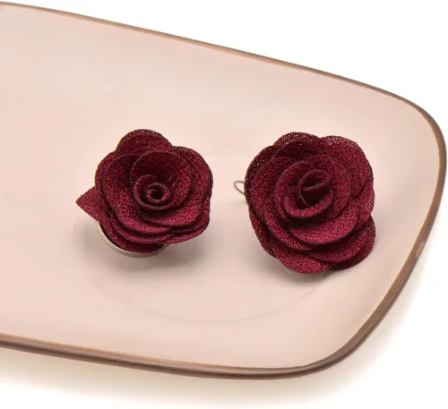 Miniatura 2 de Joseph Brother - Aretes de rosas grandes para mujer, con cierre de palanca, color rojo vino