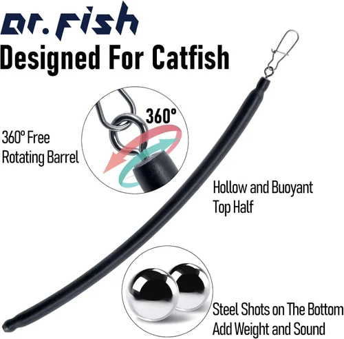 Miniatura 3 de Dr.Fish Paquete de 6 pesos de arrastre para pesca del gato, peso a la deriva de pesca de agua dulce, plomos de pesca en la parte inferior