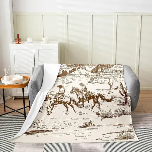 Miniatura 2 de Erosebridal Manta de vaquero occidental de 40 x 50 pulgadas, diseño del desierto americano del salvaje oeste americano, ilustración dibujada a mano