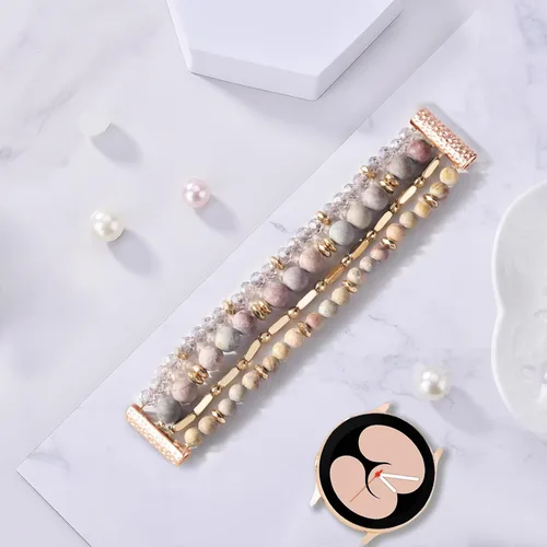 Miniatura 7 de VISOOM Beaded Boho Bracelet Compatible for Samsung Galaxy Watch 7/6/5/4 40/44mm Bands/Active 2 Watch 4 Classic 42mm Band Women, 20mm Handmade