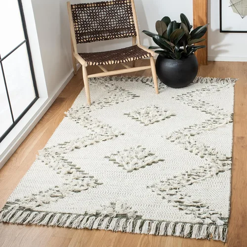 Miniatura 9 de SAFAVIEH Vermont Collection - Alfombra de pasillo, 2 pies 3 pulgadas x 8 pies, diseño de lana de tejido plano, color marfil y verde, ideal