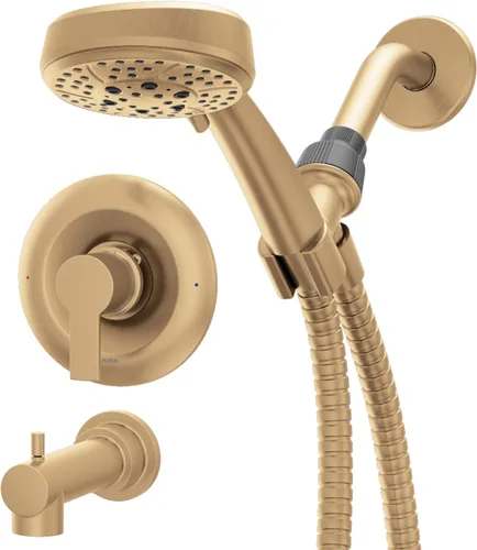Miniatura 3 de Moen Meena Oro Bronceado Grifo de Ducha Moderno de Una Sola Manija con Ducha de Mano y Boquilla de Tina para Bañera, Válvula Incluida, 82618BZG
