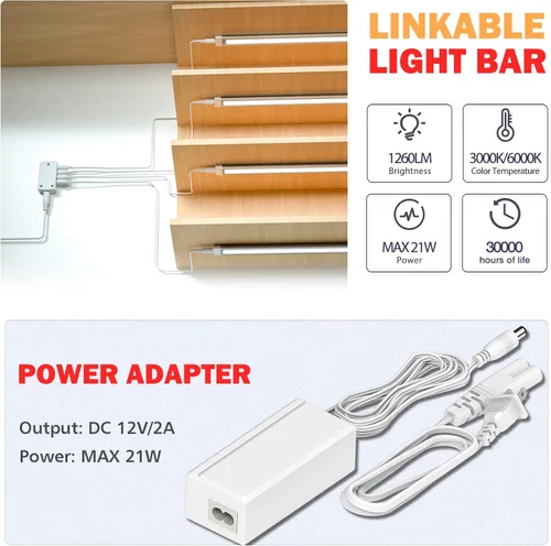 Miniatura 4 de MYPLUS Iluminación LED para debajo del gabinete, kit de barra de luz LED de 12 pulgadas con blanco cálido de 1260 lúmenes, 14 W, luz LED de encimera