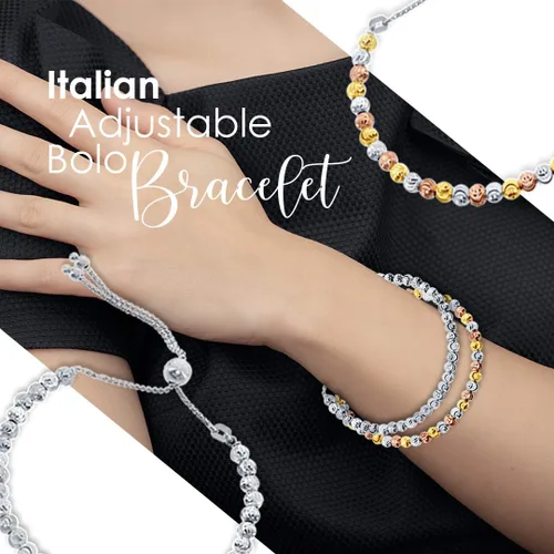 Miniatura 2 de Beaux Bijoux brazalete de bolitas ajustable de diseño italiano con cuentas de lunas con diamantes tallados de plata esterlina 925