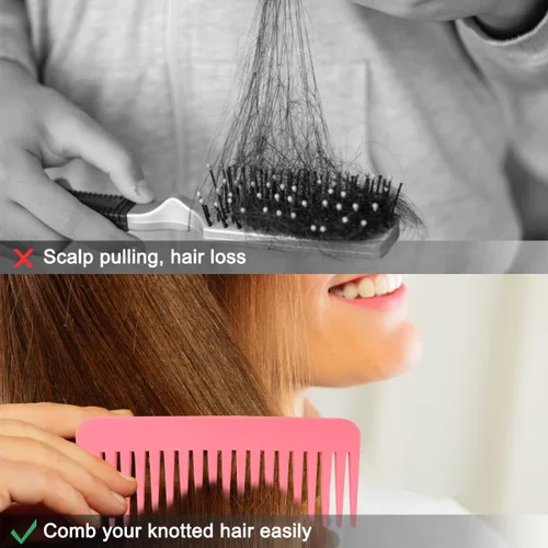 Miniatura 3 de Juego de 3 peines grandes para el cabello, dientes anchos, apto para champú, para cabello húmedo, seco, largo y rizado, peines de plástico en 3