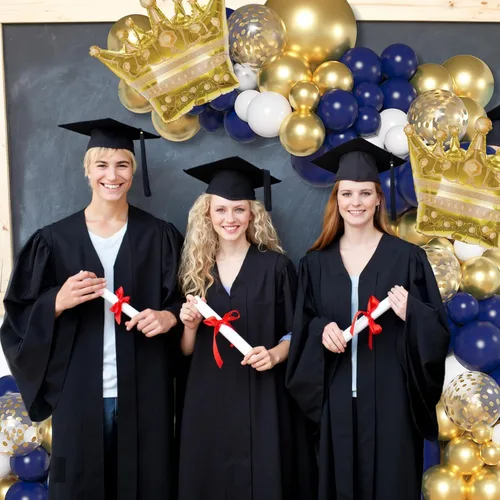 Miniatura 4 de Ouddy Life Kit de arco de guirnalda de globos azul marino y dorado, decoraciones de graduación de 2026, globos de confeti dorado y blanco, corona