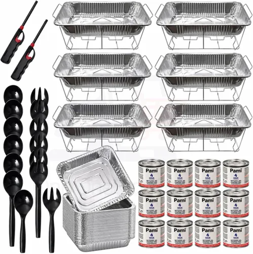 Miniatura 3 de Juego de platos de bufé desechable Servidores y calentadores de bufé, kit de servicio de bufé Incluye combustible para rozar, estantes