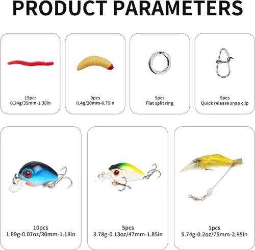 Miniatura 3 de TSKS Kit de Señuelos Artificiales de Pesca Mixto Incluyendo Minnow de Aleta de Buceo Frontal, Popper de Superficie, Cebos de Manivela, Lápiz VIB