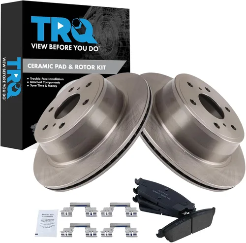 Miniatura 121 de TRQ Kit de rotor de freno trasero y pastillas de cerámica Posi premium compatible con camioneta Chevy GMC
