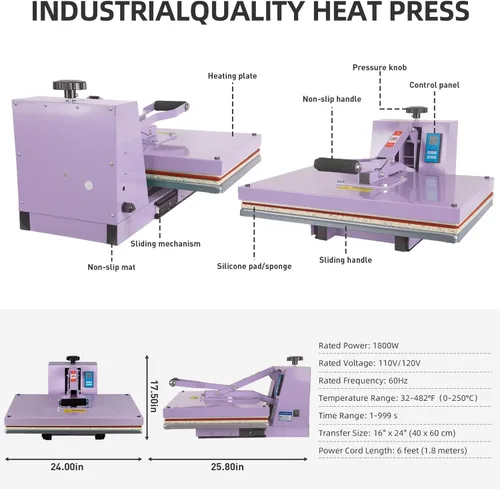 Miniatura 7 de Prensa térmica de 16 x 24 pulgadas, máquina de prensa de calor manual para camisetas, máquina de prensado de camisetas para ropa, bolsas, cortina